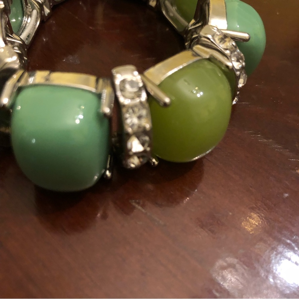 Accented Chunky Beaded Stretched Bracelet Women's Jade/Silver - Picture 5 of 10